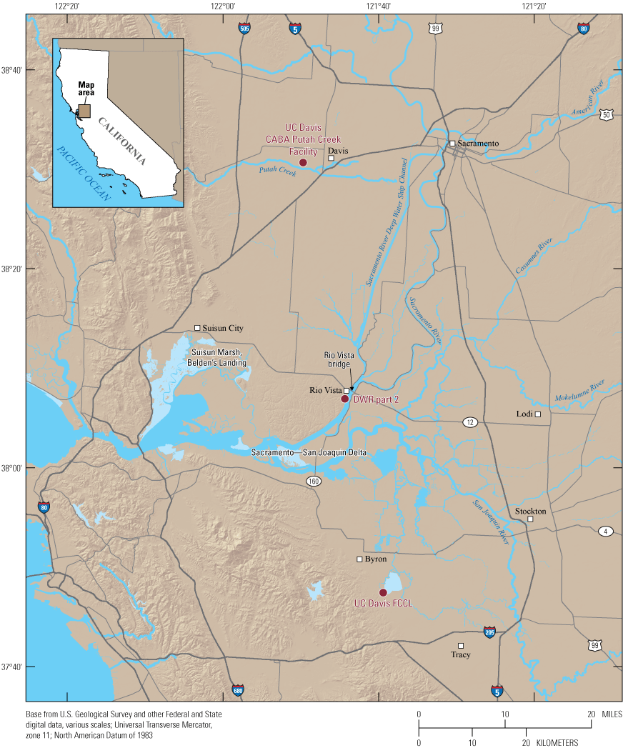 1. A map depicting the Sacramento–San Joaquin Delta, including the locations of the
                     two study sites.