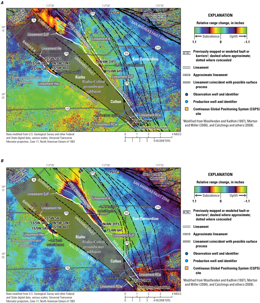 4.	Map of study area showing faults, roads and other features overlain on color interferogram.