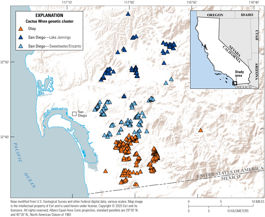 1.	Map of southern San Diego County showing colored triangles for survey plots.