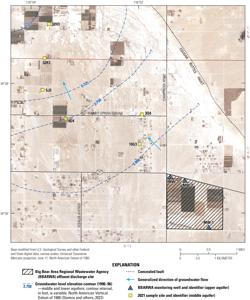5. Big Bear Area Regional Wastewater Agency effluent discharge area with proximal
                        groundwater sampling sites.