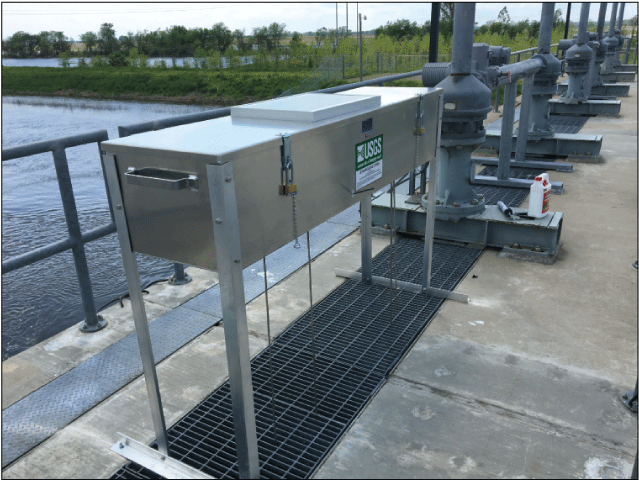 Figure 10. Photograph shows incremental encoders on the new control structure at Reelfoot
                        Lake.