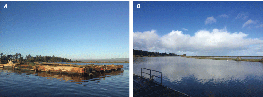 3. A non-motorized boat ramp and floating oyster raft and a metal pipe where water-quality
                           sondes were deployed.