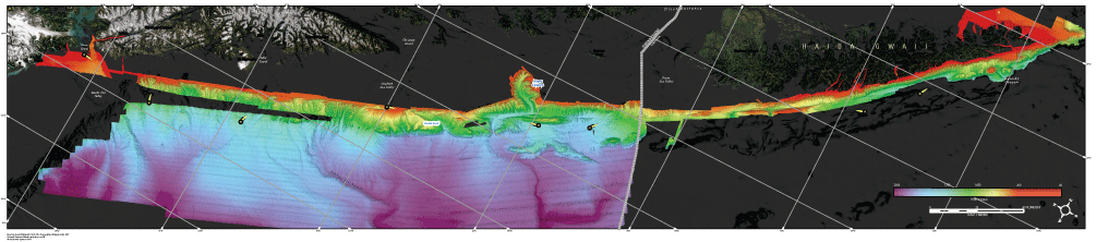 Color-enhanced 3D views of the Queen Charlotte fault system.