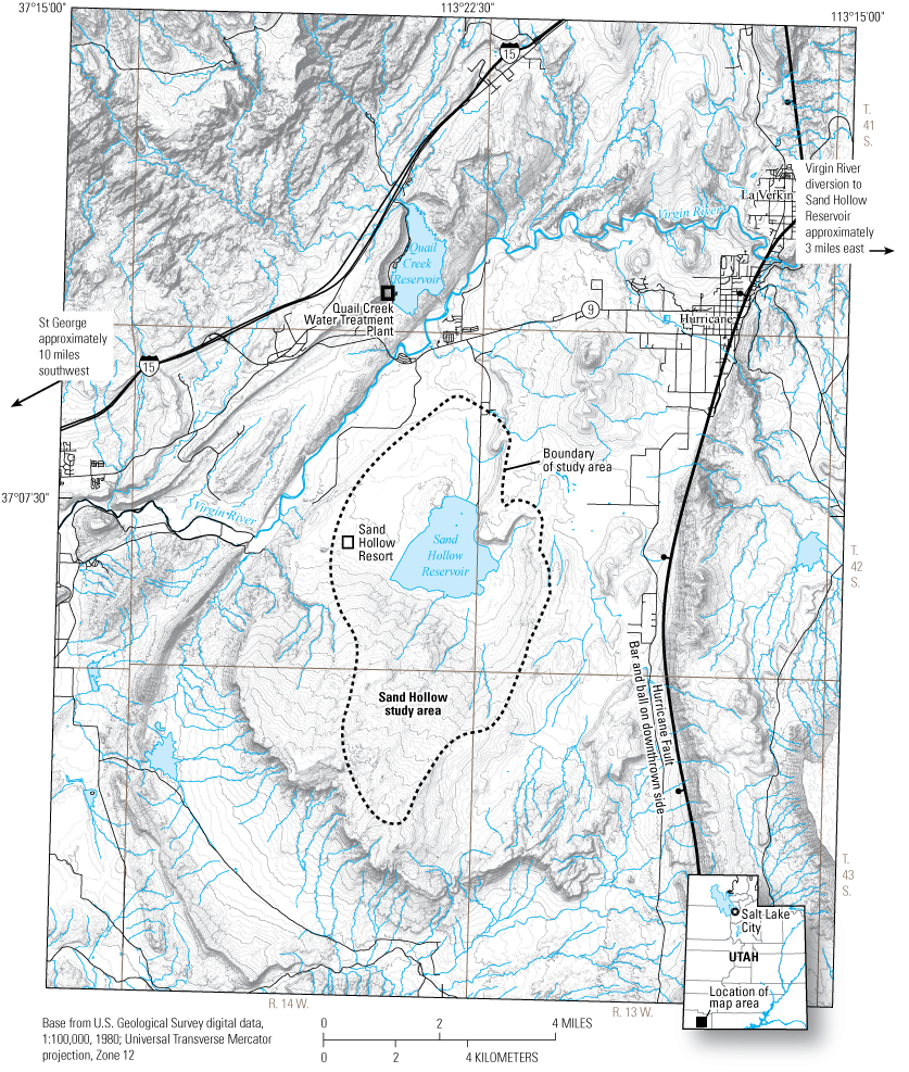 1.	Overview of the study area with labels indicating described features.