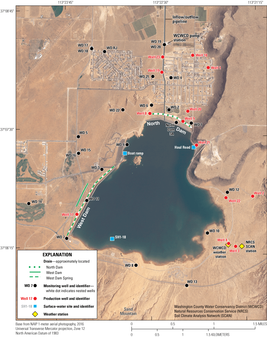 2.	Overview of the study area with symbols indicating described features shown throughout
                           the map.