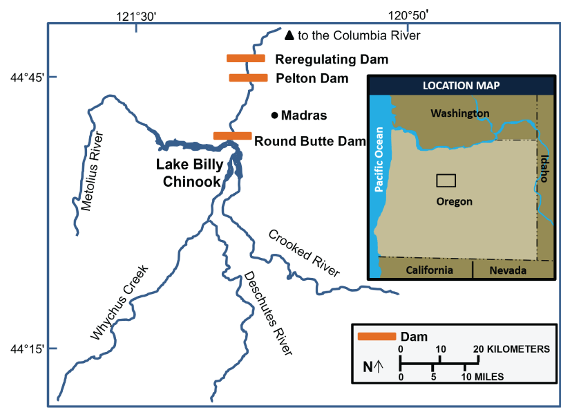 The study area is in central Oregon on the Deschutes River.