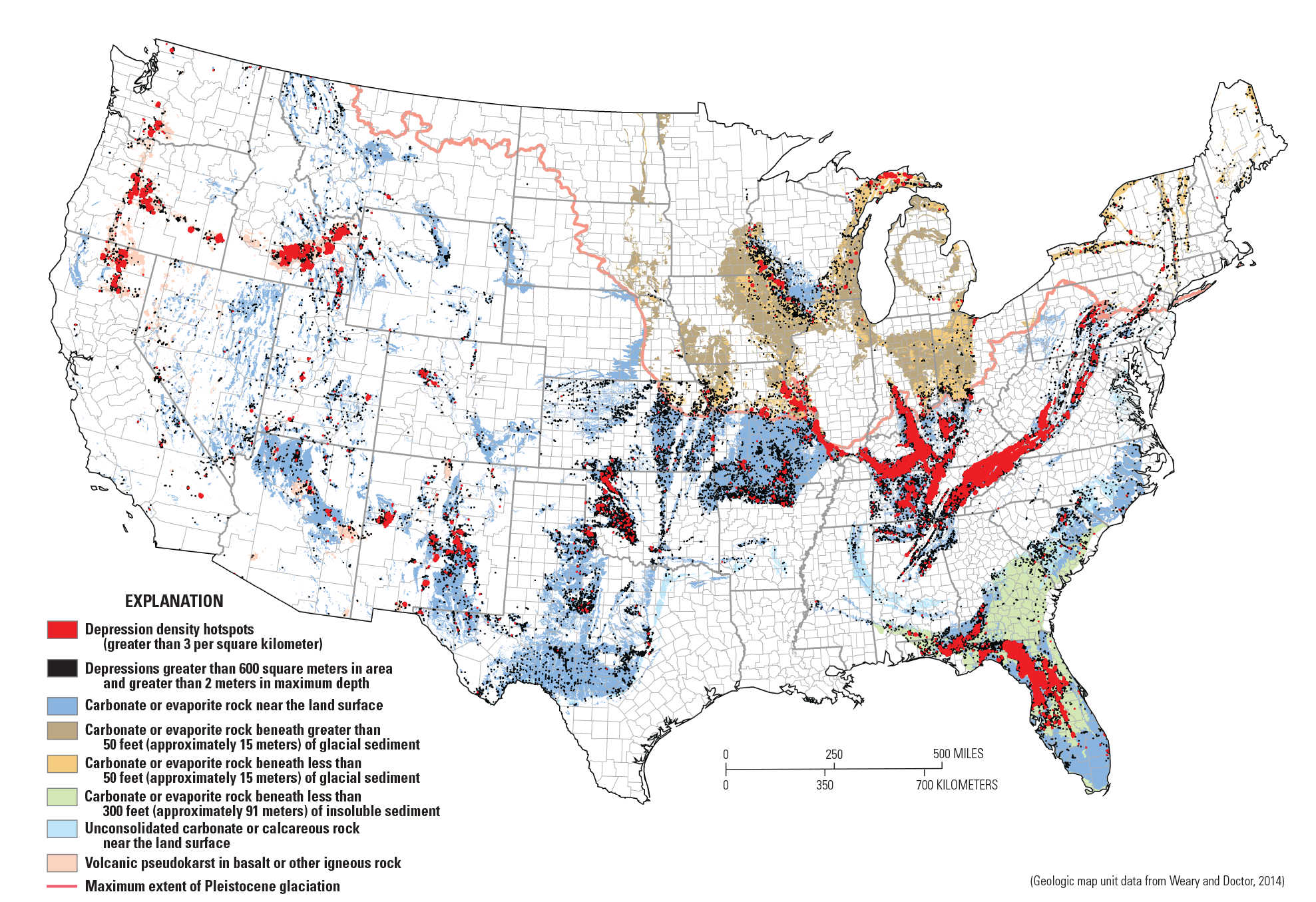 Figure 10. Map of depression density hotspots in the United States. 