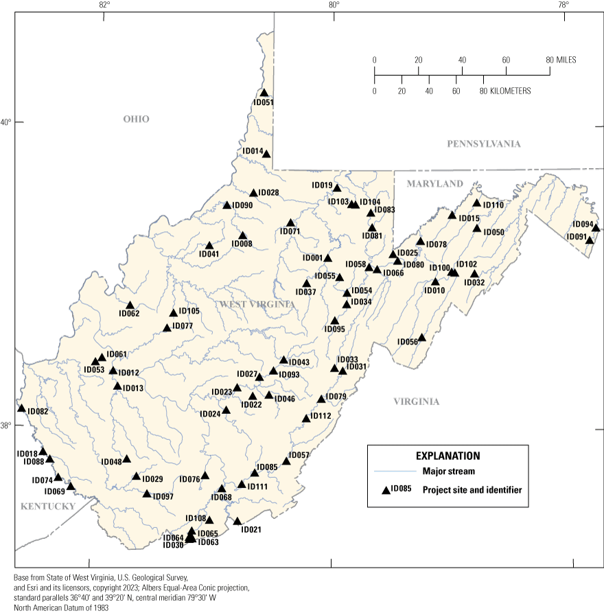 West Virginia shown in relation to other states, major river systems, and the distribution
                        of public water systems included in this study.