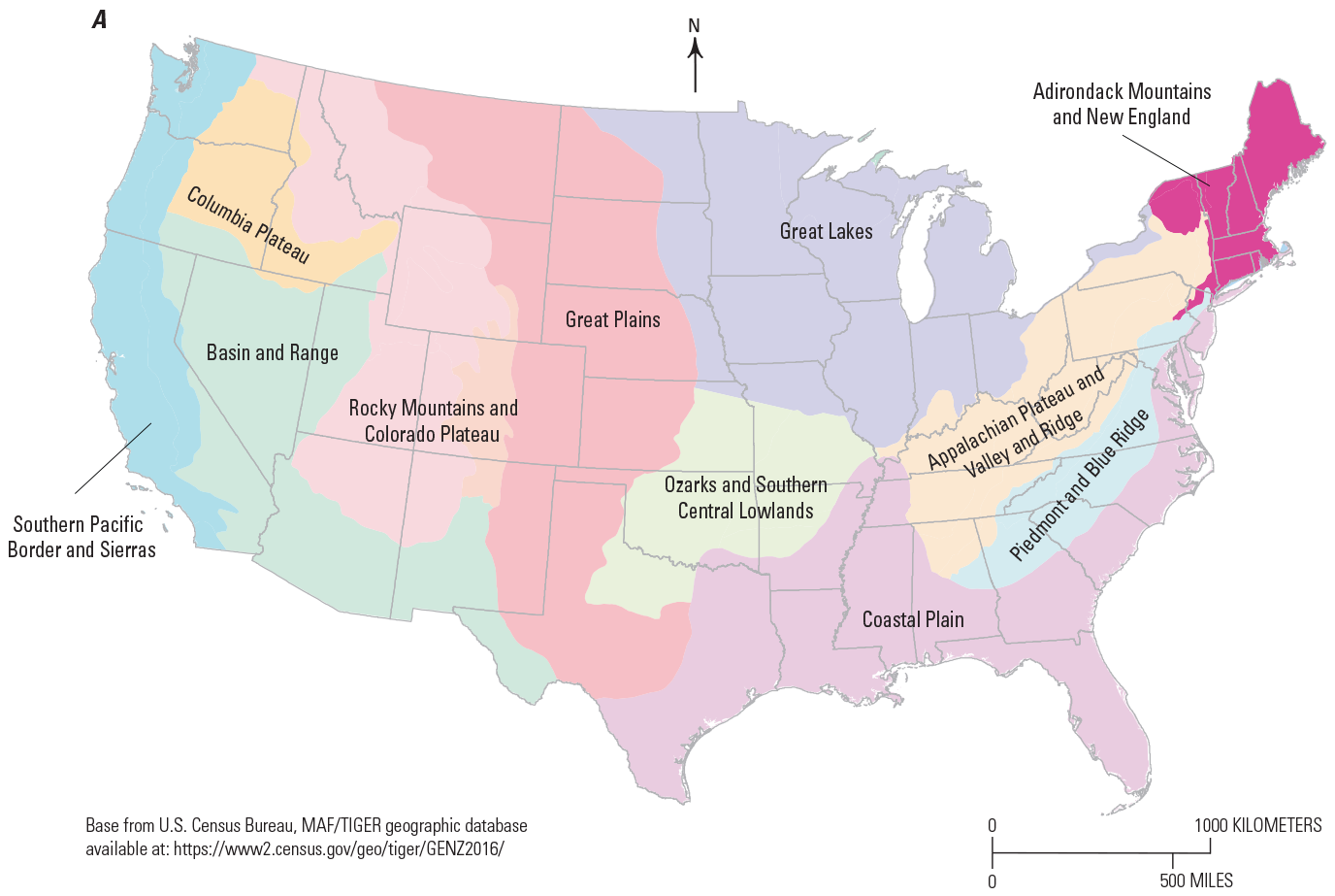 (A) Eleven physiographic provinces shown. (B) Hudson Highlands also shown on map.