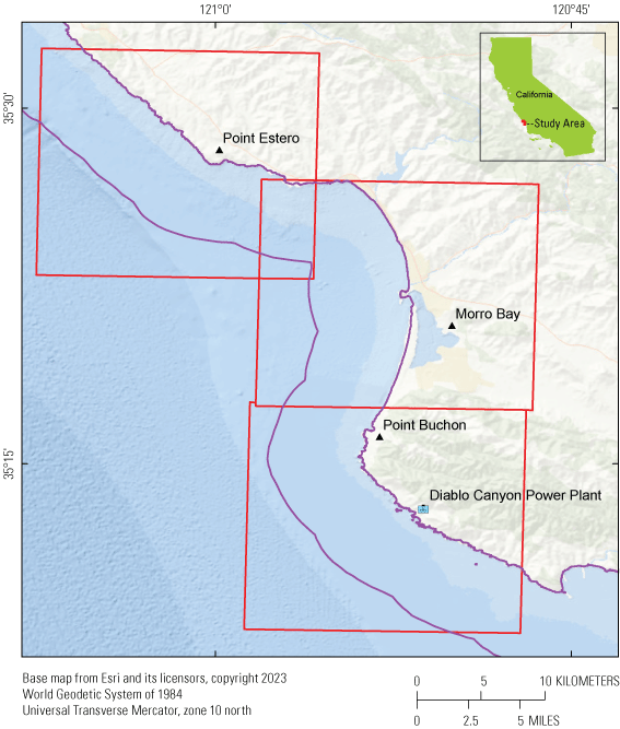 Figure 1. The study area in south-central California is divided into three California
                     Seafloor Mapping Programming blocks.