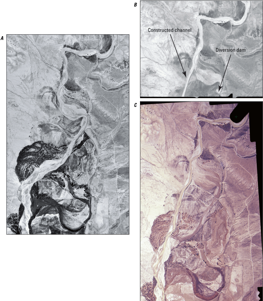 3.	Aerial photographs of Little Snake River, Colorado, ~2.9 kilometers upstream from
                     its confluence with the Yampa River.