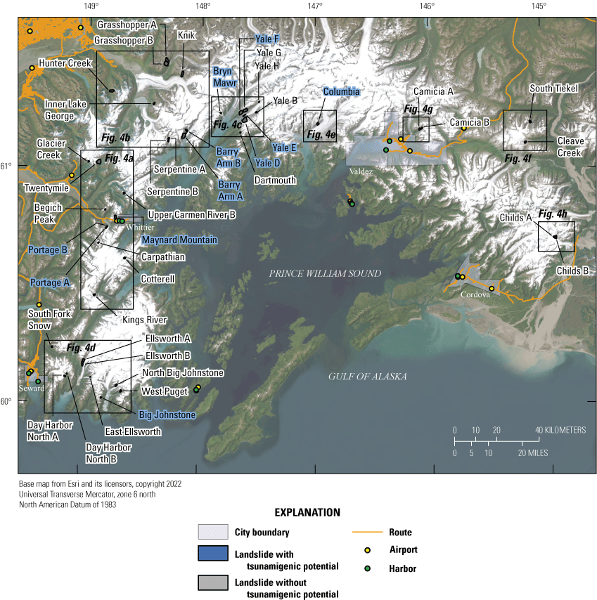 Prince William Sound landslide locations.