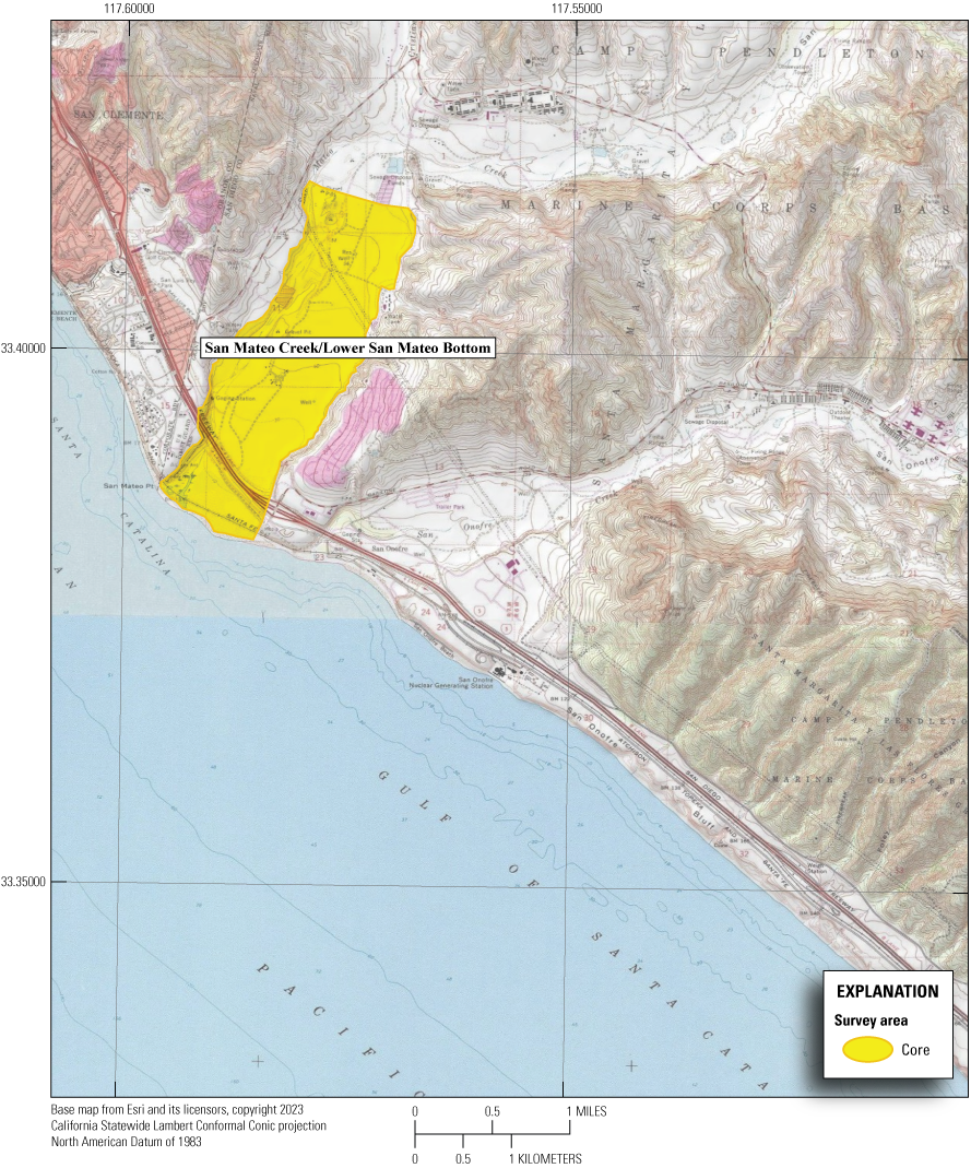 1.4. Overview of the study area with yellow polygons indicating core survey areas.