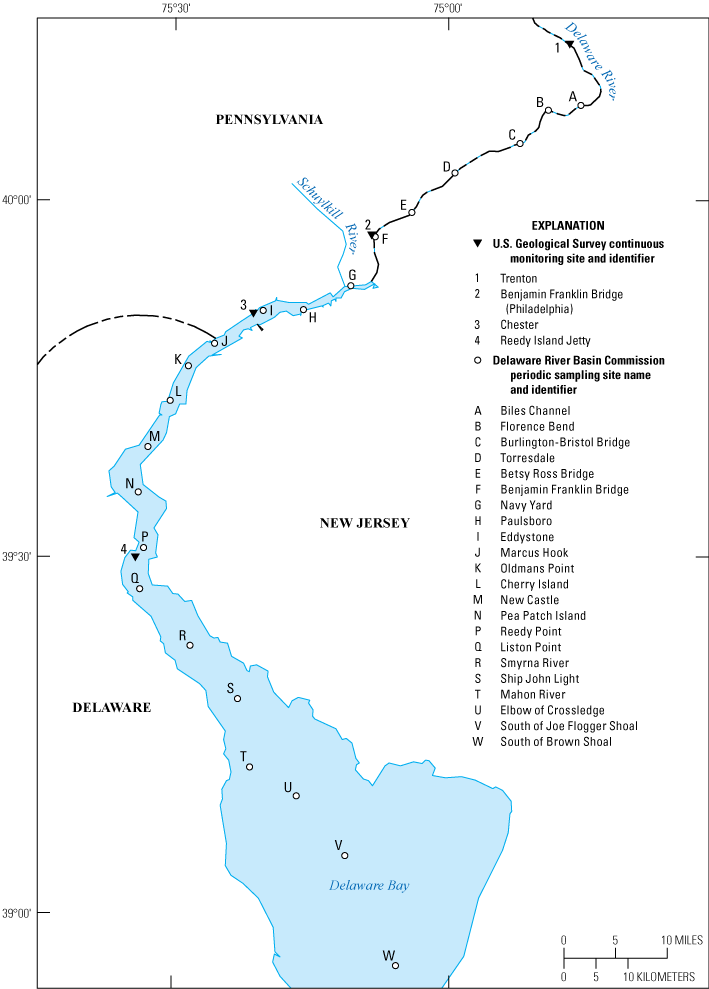 The Delaware River, Delaware Bay, and Schuykill River are shown on the map.