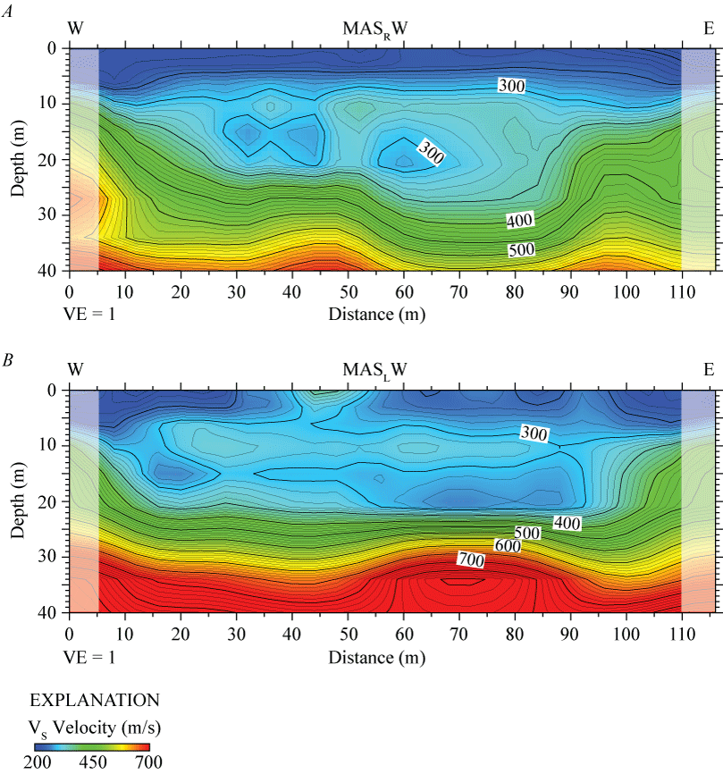 24.	Two 2-D velocity models show seismic velocities range between 200 and 800 m/s.