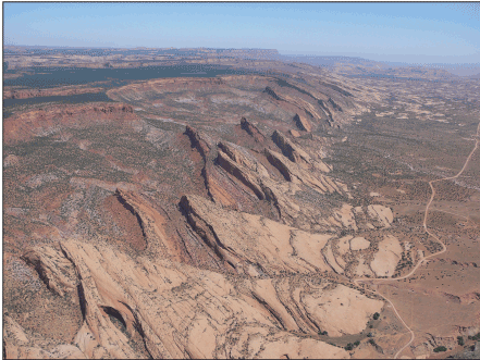 3.	Flatirons along the lower part of a monocline show how the Navajo Sandstone is
                        truncated.