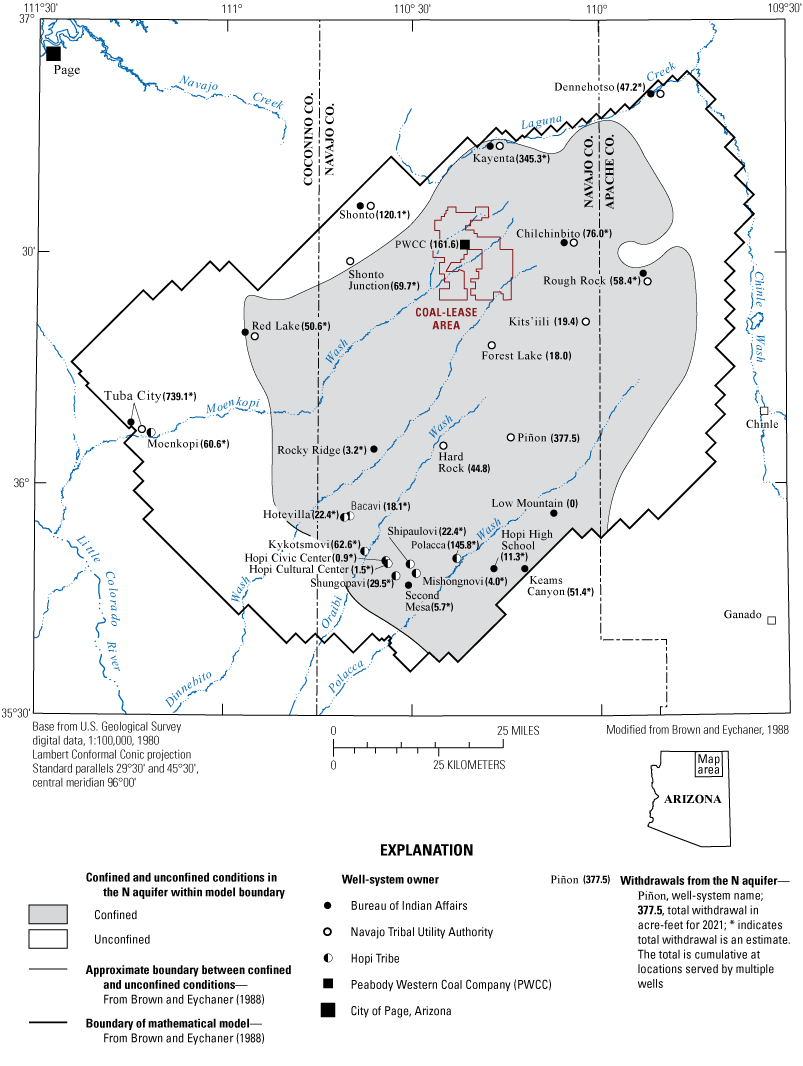 7.	Confined conditions for the N aquifer exist throughout most of the Black Mesa area,
                           northeastern Arizona.