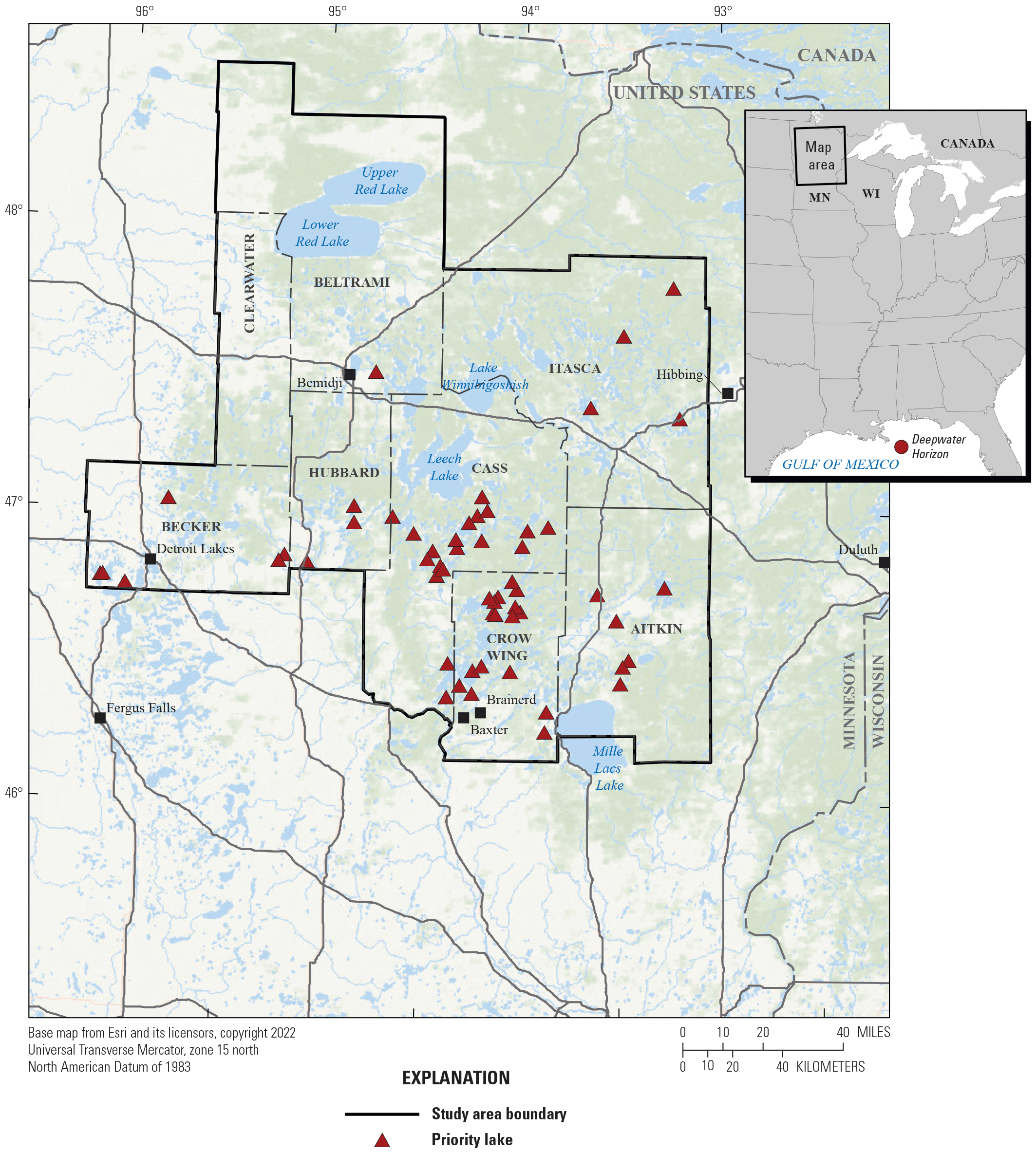 Fifty-six lakes are spread across a seven-county study area.