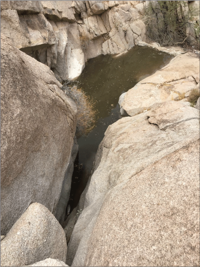 2.7. Water fills a rocky tank up to the highest part of the constructed wall.