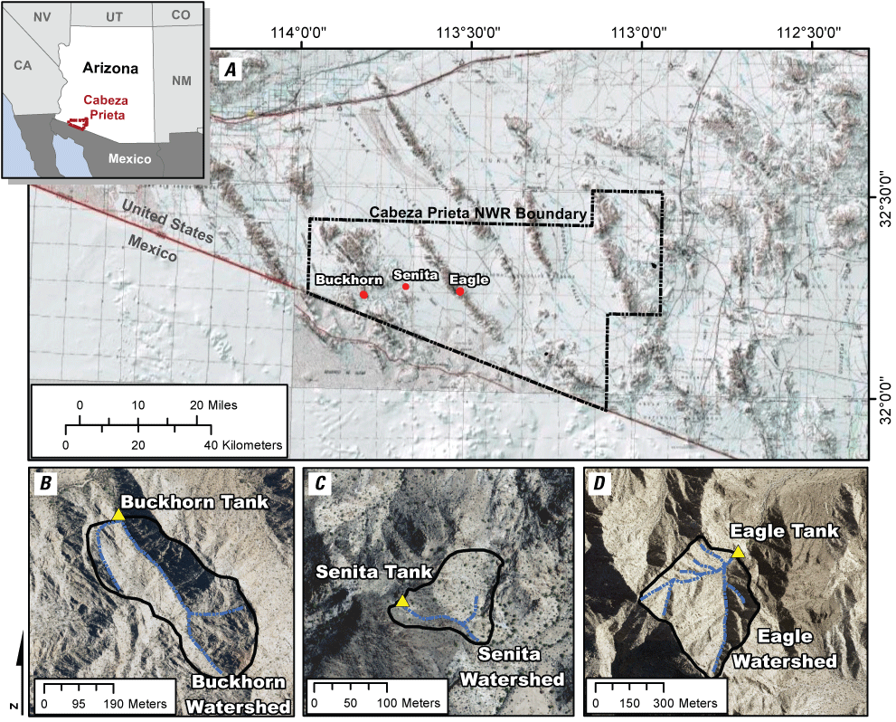 3. The three tanks are in narrow valleys within northwest-southeast oriented mountain
                     ranges near the southern border of Arizona.