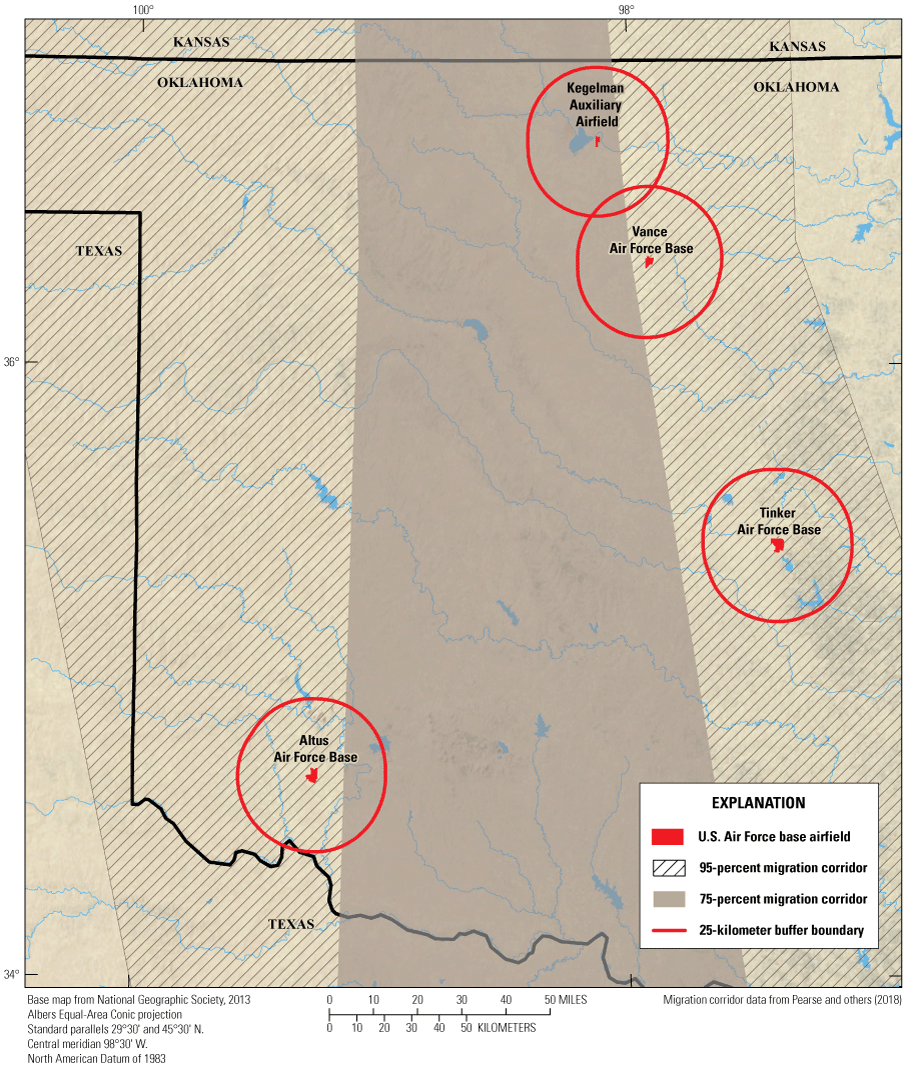 Three sites are mostly in the 95-percent migration corridor and 1 site is mostly in
                     the 75-percent migration corridor.