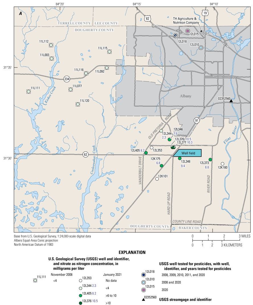 Alt text: Nitrate as nitrogen concentrations are highest just south of Albany. 