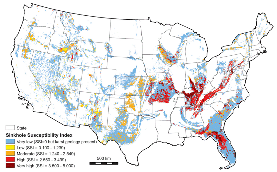 A map of the lower 48 States showing the 5 index categories: very low, low, moderate,
                  high, and very high.