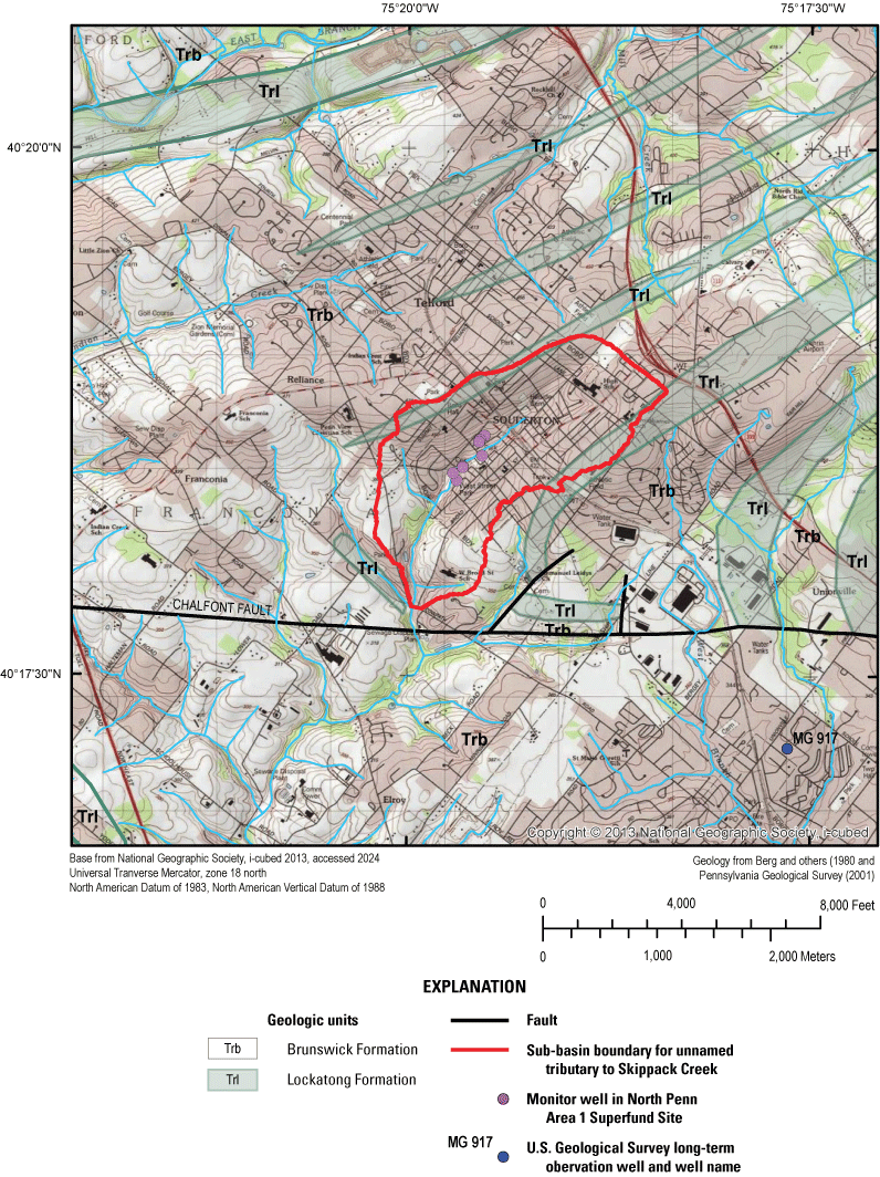 Sub-basin for the unnamed creek is north of the fault