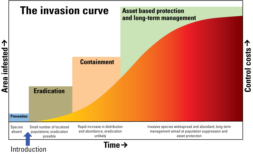 3. Curve showing the rise in cost of management action as the area of invasive species
infestation increases over time.