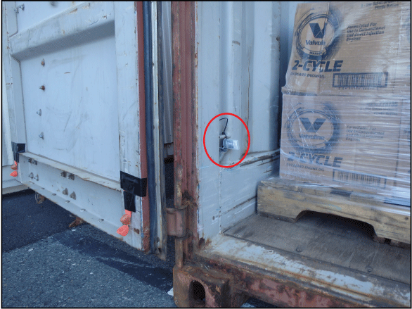 8. Open container door with a temperature logger attached with a cable zip tie to
the bottom inside wall of the container.