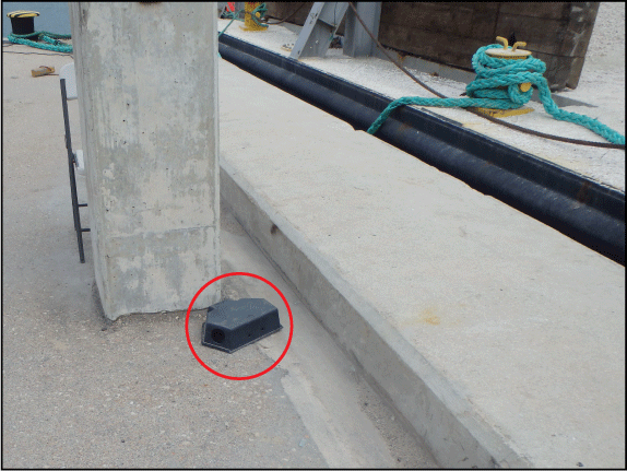 33. Photographs showing bait trap on the dock at a 45-degree angle and away from the
dock edge instead of flush with the dock edge.