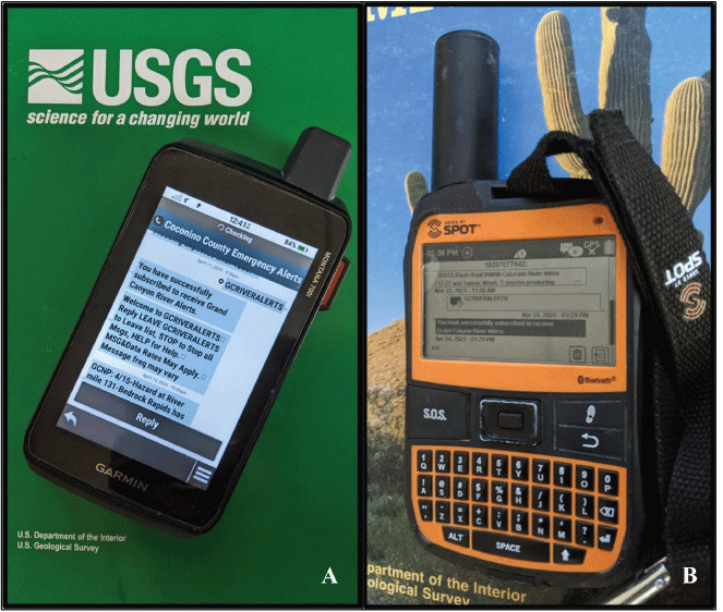 Two images showing satellite messaging devices that were used to subscribe to the
Grand Canyon River Alert System