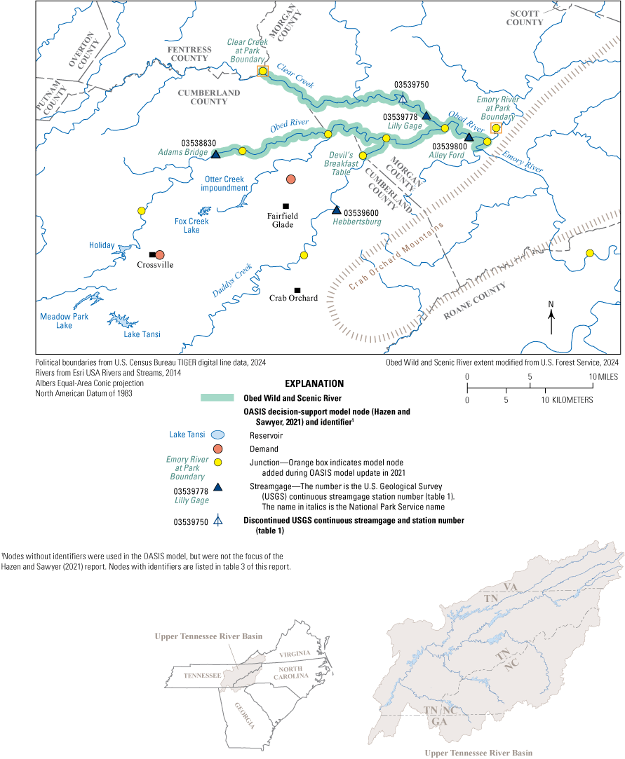The OASIS decision-support model framework consists of reservoir, demand, junction,
and streamgage nodes. Two new junction nodes were added during the model update in
2021