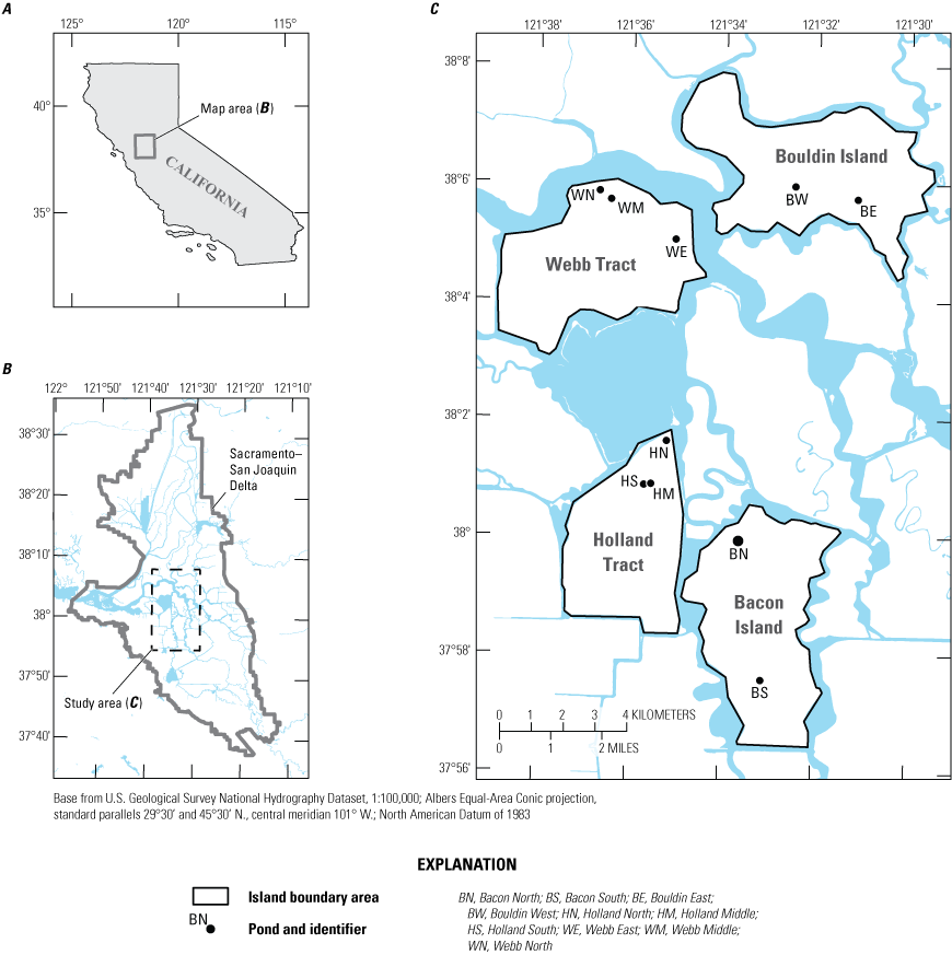 1. The study sites are on four islands in the Sacramento–San Joaquin Delta.