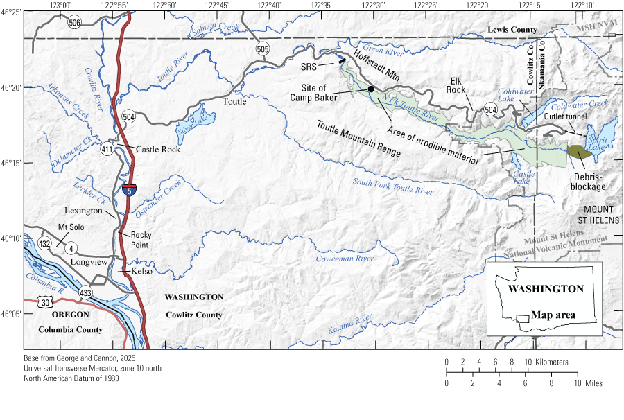 1. The debris blockage and erodible material are mostly along the North Fork Toutle
River.