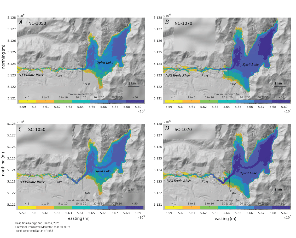 6. Water depth scenarios for Spirit Lake and North Fork Toutle River