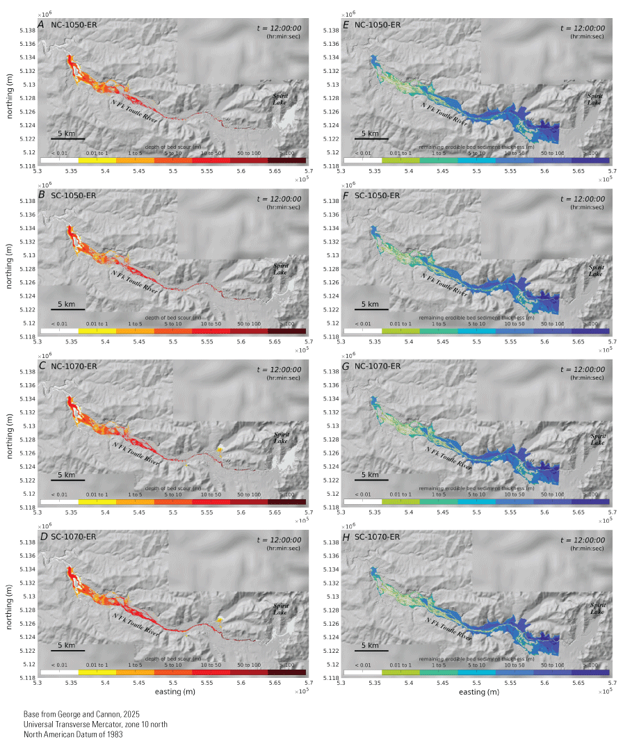 13. Depth and thickness of erodible material scenarios along North Fork Toutle River
between Spirit Lake and the sediment retention structure
