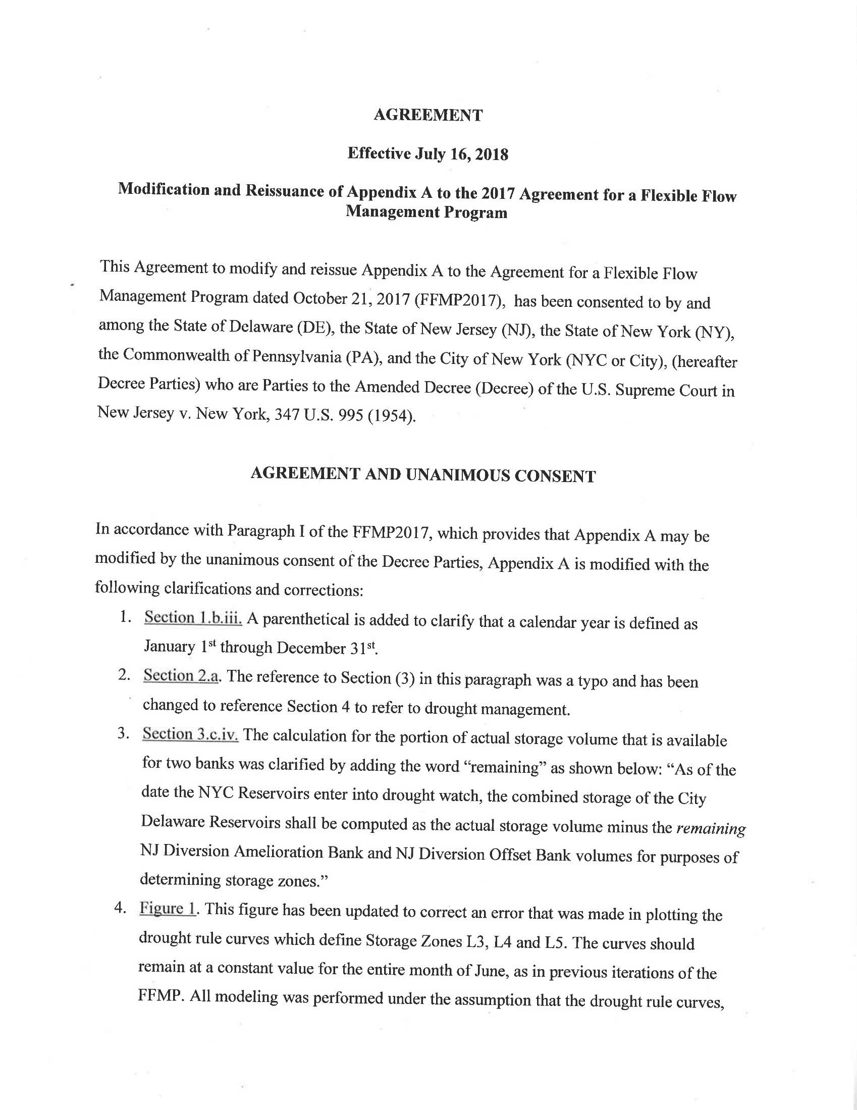 “Agreement—Effective July 16, 2018—Modification and Reissuance of Appendix A to the
2017 Agreement for a Flexible Flow Management Program.”