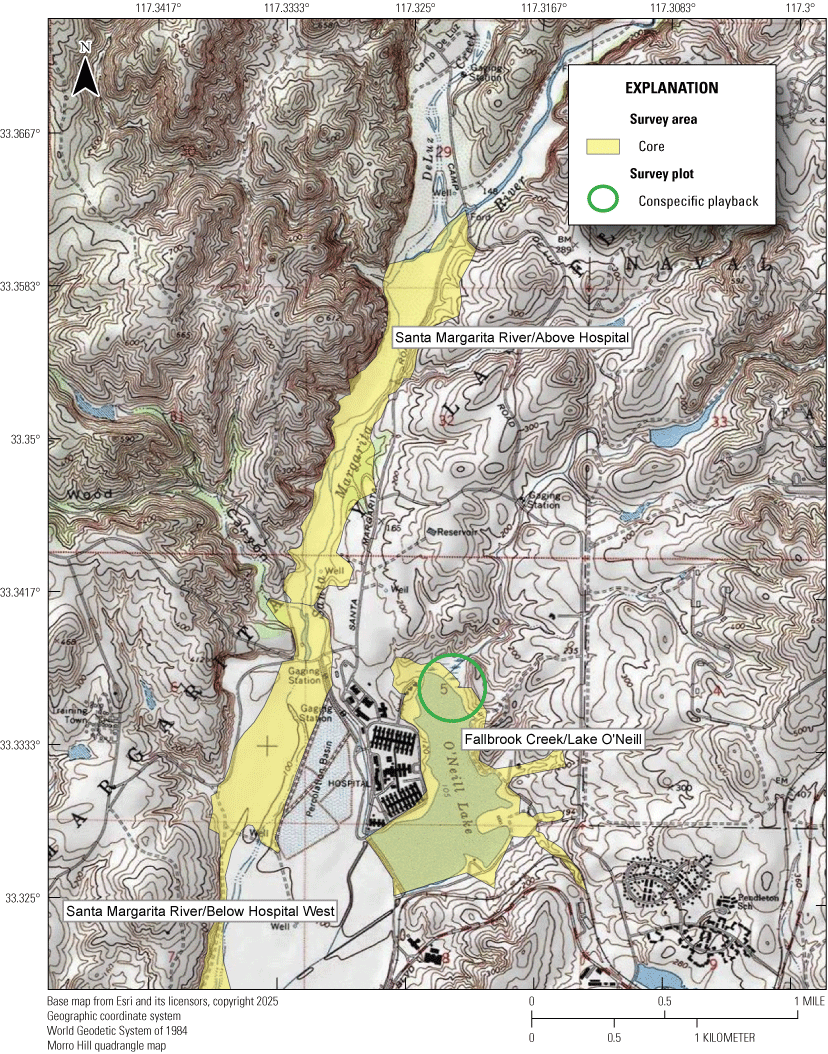 1.1. Topographic map with colored polygons for described features.