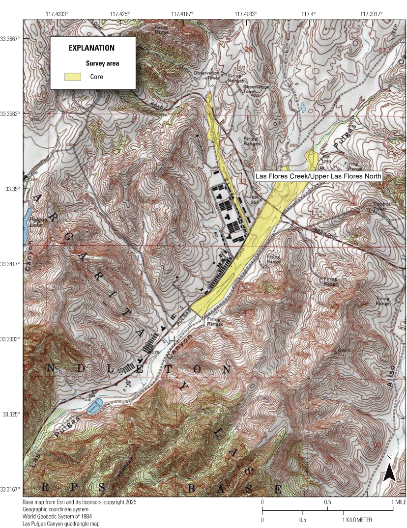 1.4. Topographic map with colored polygons for described features.
