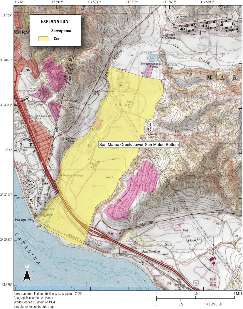 1.5. Topographic map with colored polygons for described features.