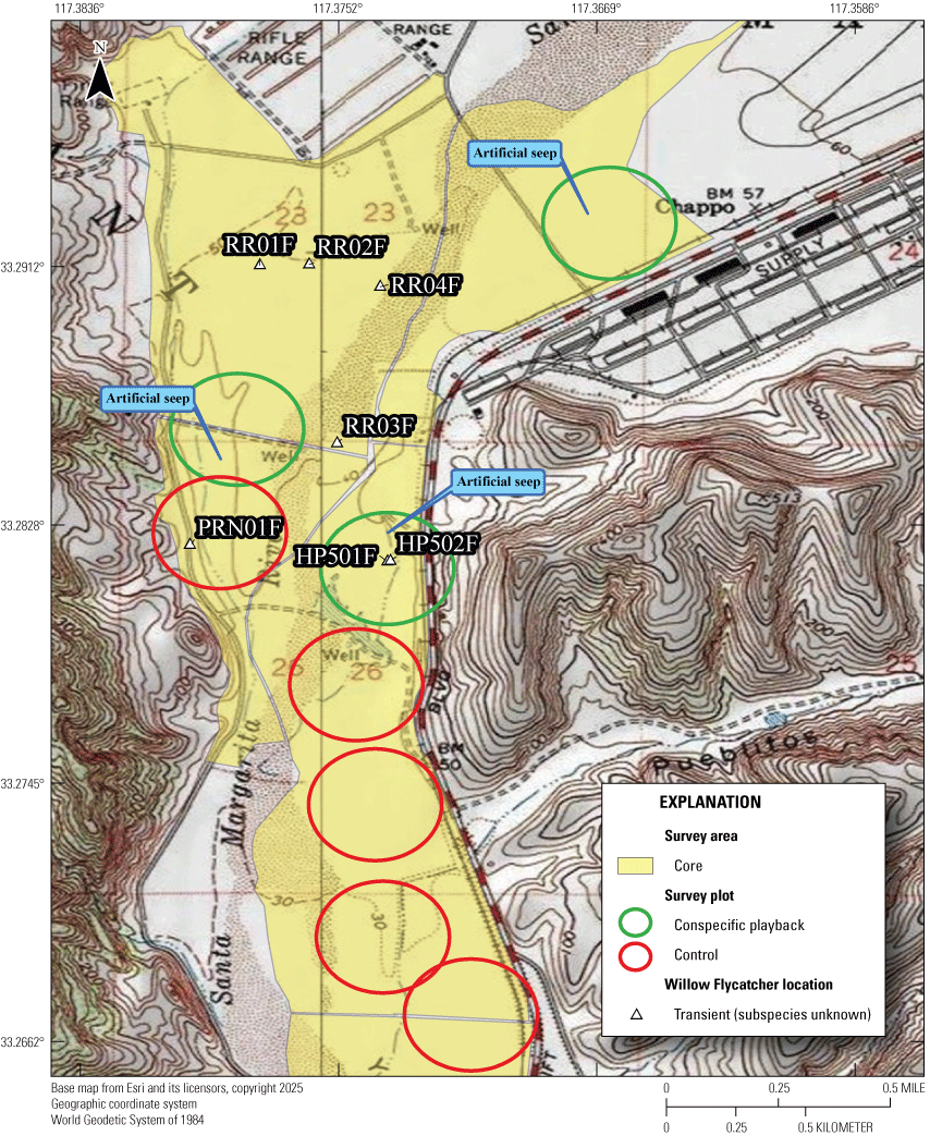 3.1. Overview of the study area with colored polygons and symbols for described features.