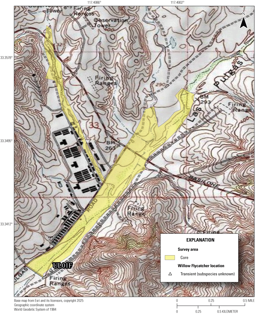 3.2. Overview of the study area with colored polygons and symbols for described features.