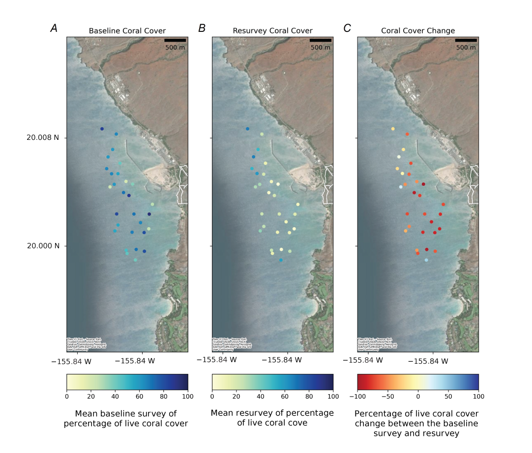 Alttext 8: Overall, the percentage of live coral cover substantially decreased at
                           Puʻukoholā Heiau National Historic Site.