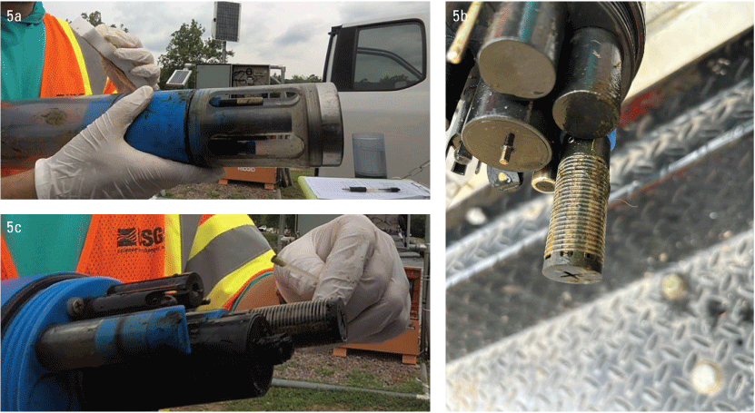 Photographs of steps to clean a monitor, including wiping down the monitor body and
cleaning the total dissolved gas membrane.