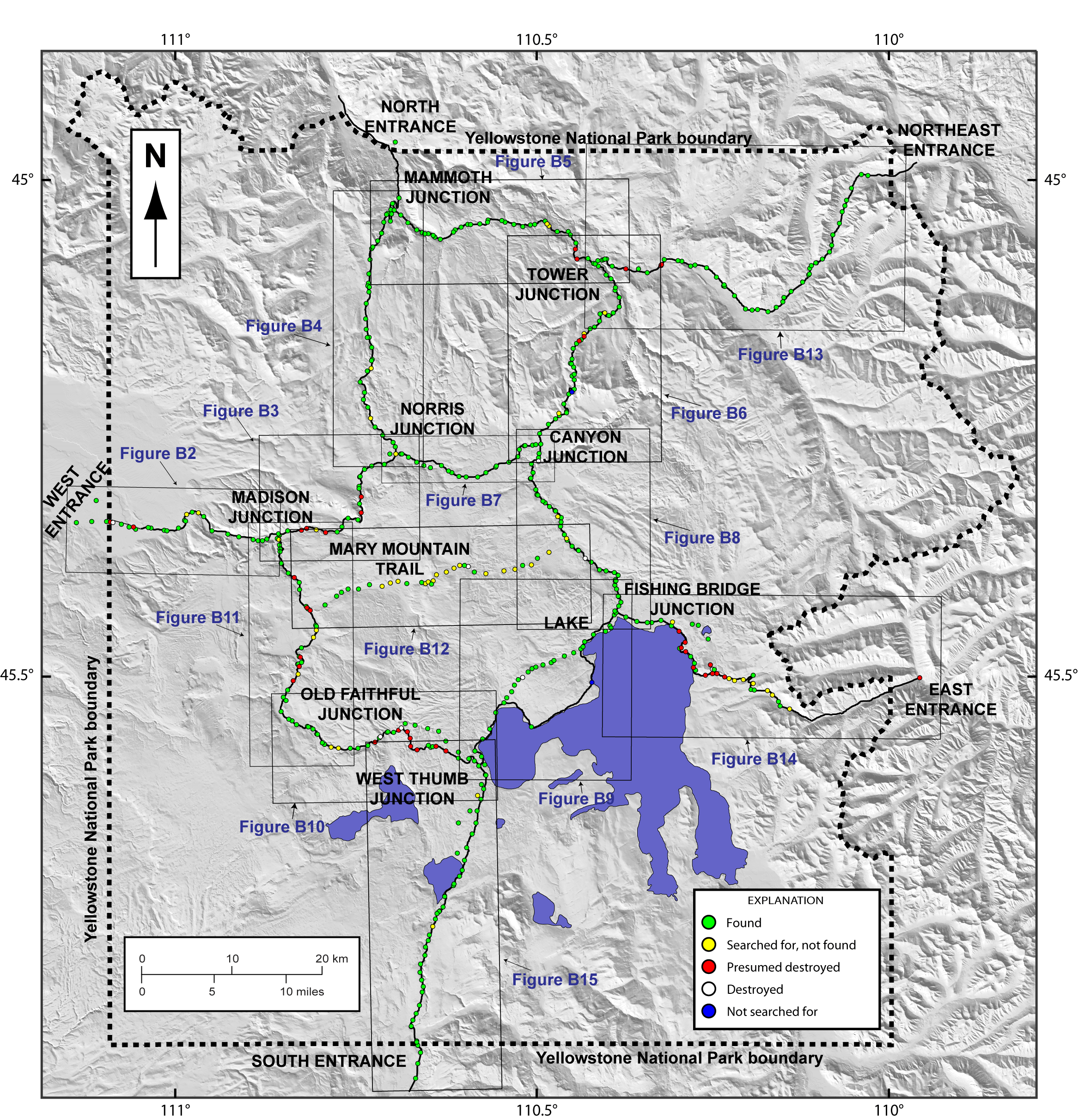 Map of Yellowstone National Park Benchmarks