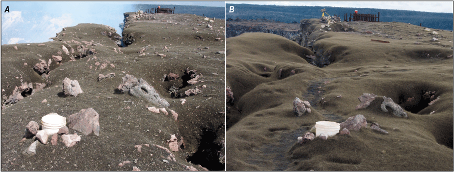 Alttext 10: The accumulation of Pele’s hair after a little more than a year engulfs
most of bucket A7 on the ground.