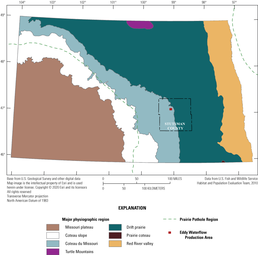 The physiographic regions of North Dakota.