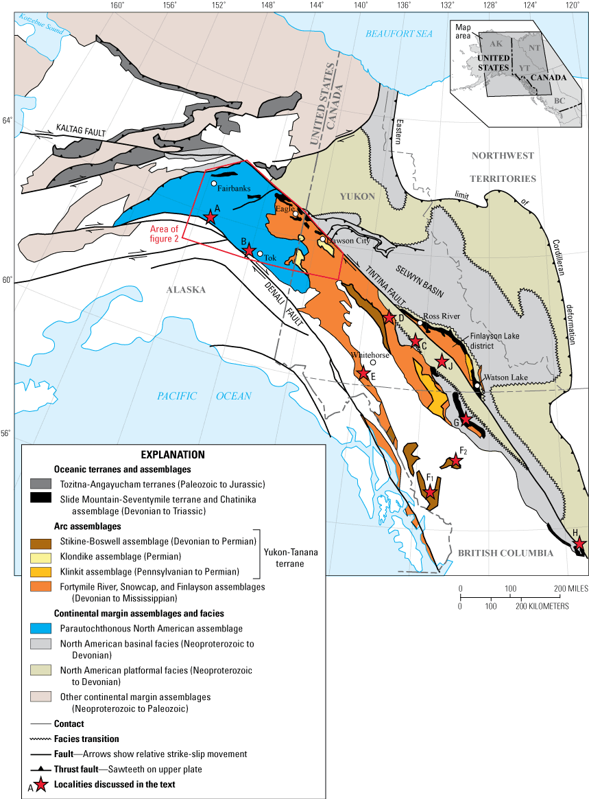 1. Simple geologic map of the northern Cordillera with stars marking localities discussed
in text.