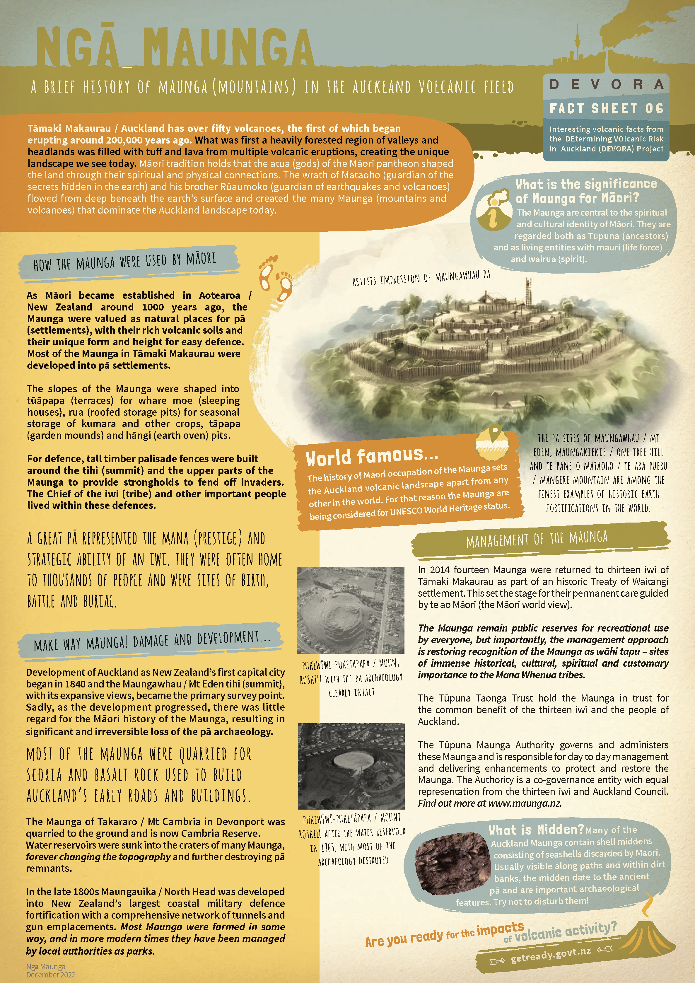 Alttext 6: Fact sheet explaining the significance of volcanic cones in Tāmaki Makaurau
                     Auckland in relation to the Māori people.